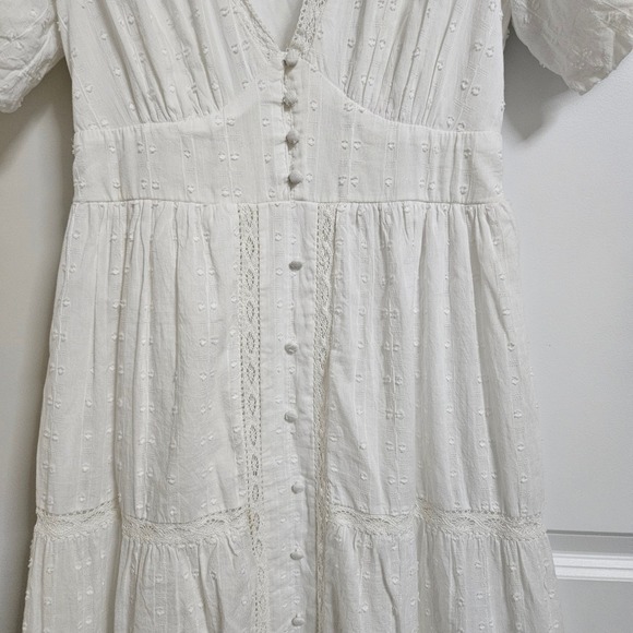 Jessica Simpson Maxi Dress Womens S White Swiss Dot Puff Sleeve Cotton Boho Lace - Picture 5 of 15